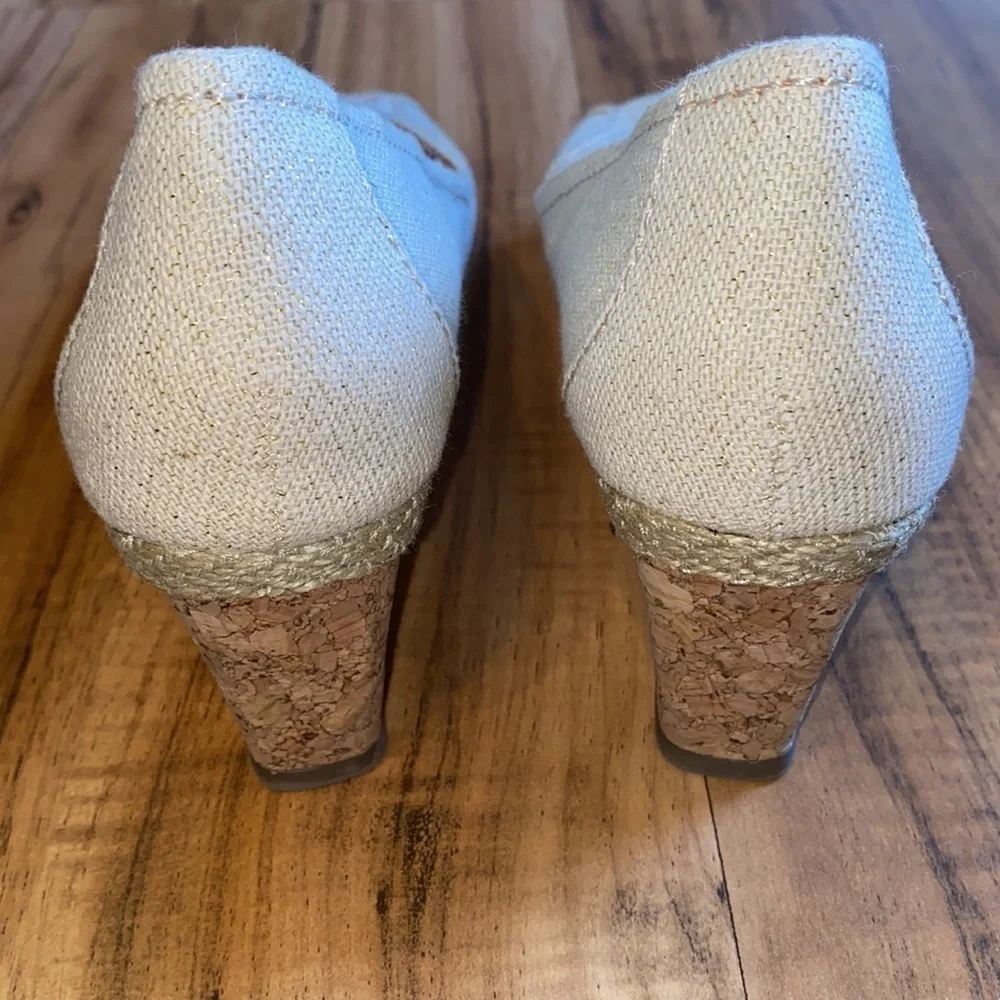 Sonoma cork wedges tan and shimmer gold open peep toe